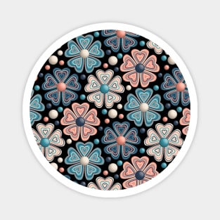 Floral Pattern On Black Background Magnet